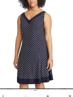 Chaps Navy White Polka Dot V-Neck Midi Dress NWT summer wedding medium event